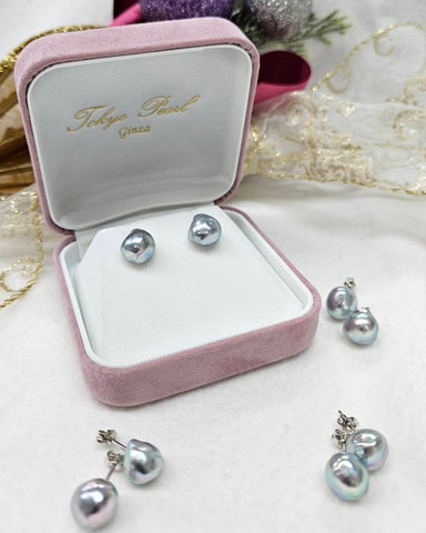 あこやパールナチュラルブルーバロックピアス