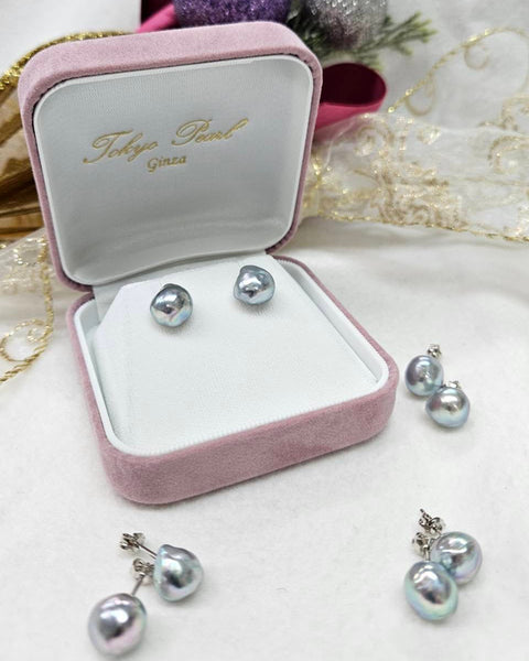 あこやパールナチュラルブルーバロックピアス