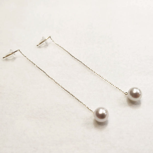 あこや一粒パール ロングチェーンピアス